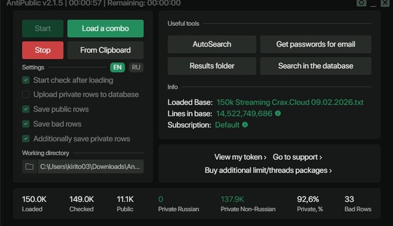 150K Streaming Combolist Private